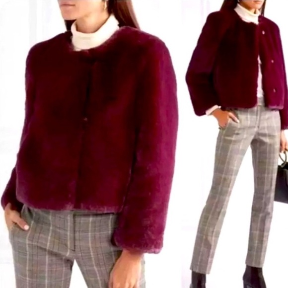 J. Crew Jackets & Blazers - J.CREW Collection Louisa Lady Jacket Faux Fur Burgundy